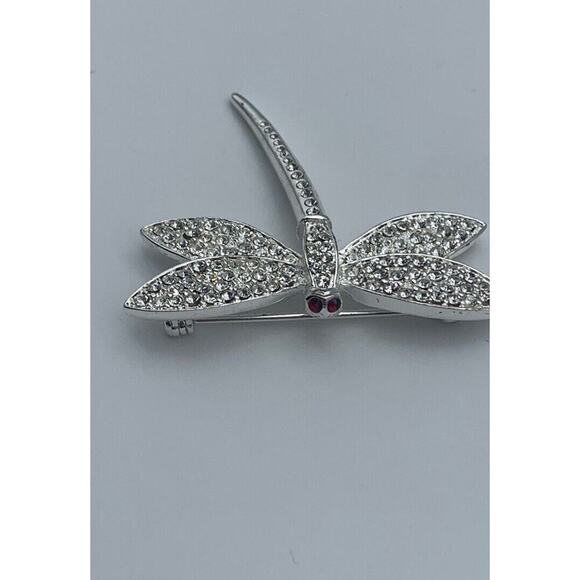 Dragonfly Brooch Lapel Pin Red Rhinestone Eyes Sparkly Rhinestone Body - Picture 2 of 5